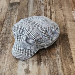 Womens Black Plaid Newsboy Cap Hat One Size Lined Hippie Casual 70s Grunge Wool